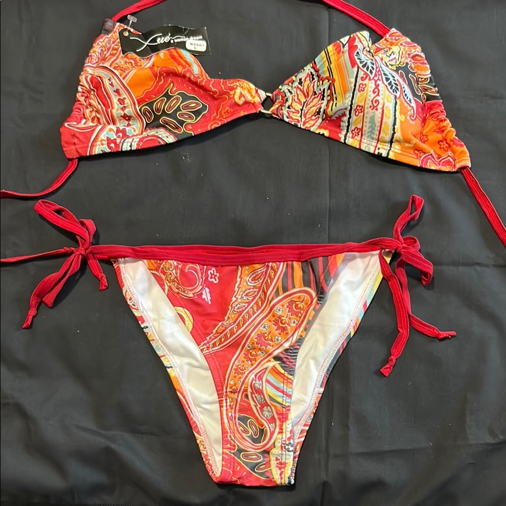 Xue Red and Orange Paisley Bikini Set